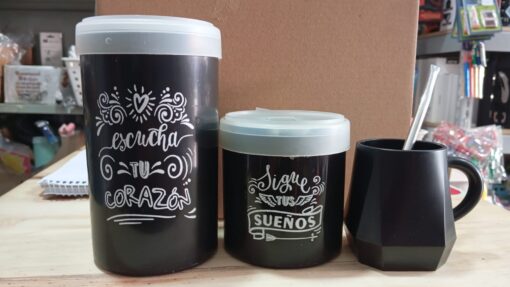 Set Designe yerba, azucar, mate y bombilla negro (57259)