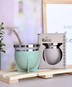 Mate plas. c/bombilla raices verde con caja (71834)