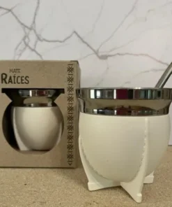 Mate plas. c/bombilla raices blanco con caja (71839)