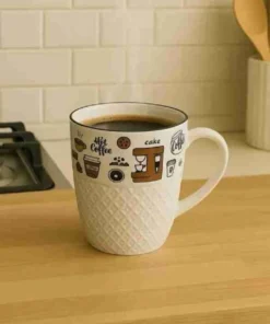 Jarro recto 8c blanco borde coffe labrado(78357)