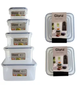 Set x 5 hermeticos cuad. tapa clip glanz(98345)