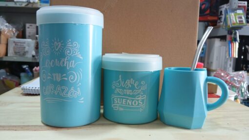 Set Designe yerba, azucar, mate y bombilla turquesa (57257)