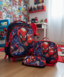 Set de Mochila con Carrito + Lunchera + Cartuchera – Tonos Azules