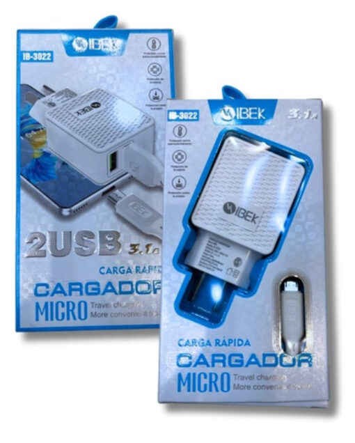 Cargador Ibek 3.1a micro v8 cable desmontable IB-3022