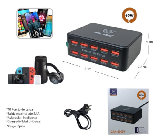 Estacion de carga 10 puertos USB total
