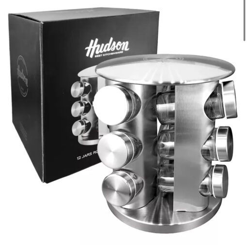 Especiero vidrio x12 giratorio t/ac. inox Hudson (21619)