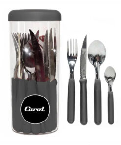 Juego cubiertos x24 c/tarro m/gris oscuro CAROL(15783)