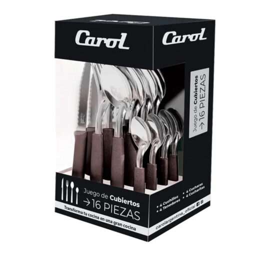 Juego cubiertos x16 m/gris caja c/visor CAROL(84490)