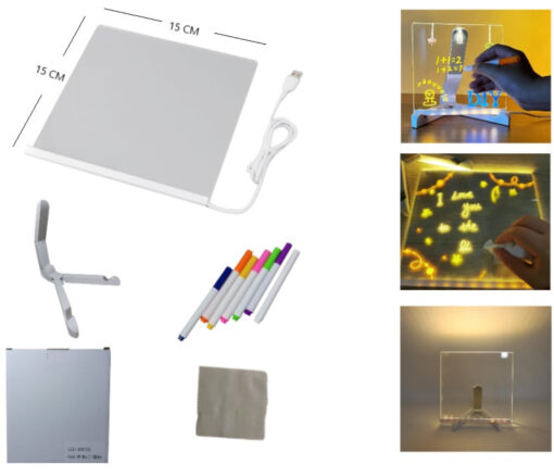 Pizarra LED marcadores 15x15cm