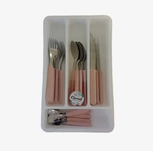 Juego cubiertos x24 c/cub Carol blanca m/rosa fusion (46507)