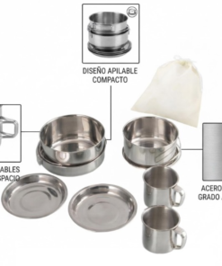 Set cacerolas de acero x8 camping
