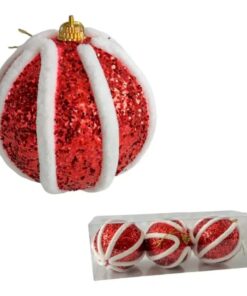 Bocha navidad 8c glitter rojo c/ raya blanca (24276)