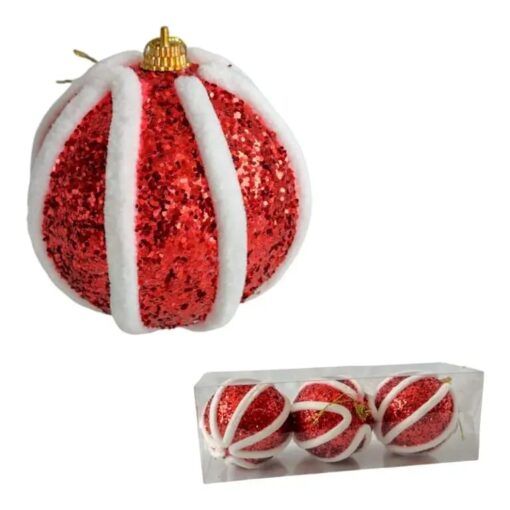 Bocha navidad 8c glitter rojo c/ raya blanca (24276)