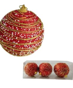 Bocha navidad 8c glitter rojo con hilo dorado (24178)