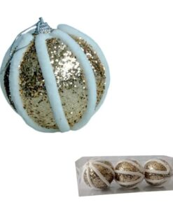Bocha navidad 8c glitter dorado c/raya blanca (24174)