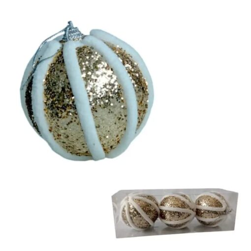 Bocha navidad 8c glitter dorado c/raya blanca (24174)