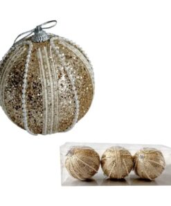 Bocha navidad 8c glitter dorada c/ perlas (24177)
