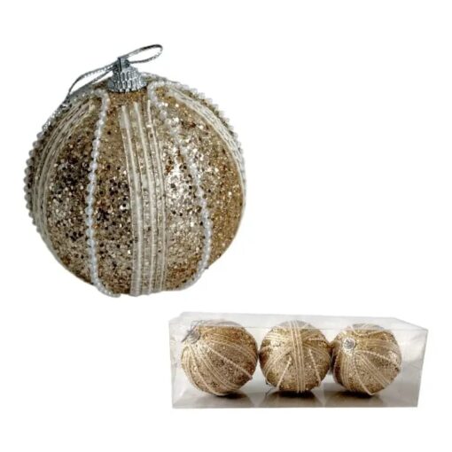 Bocha navidad 8c glitter dorada c/ perlas (24177)