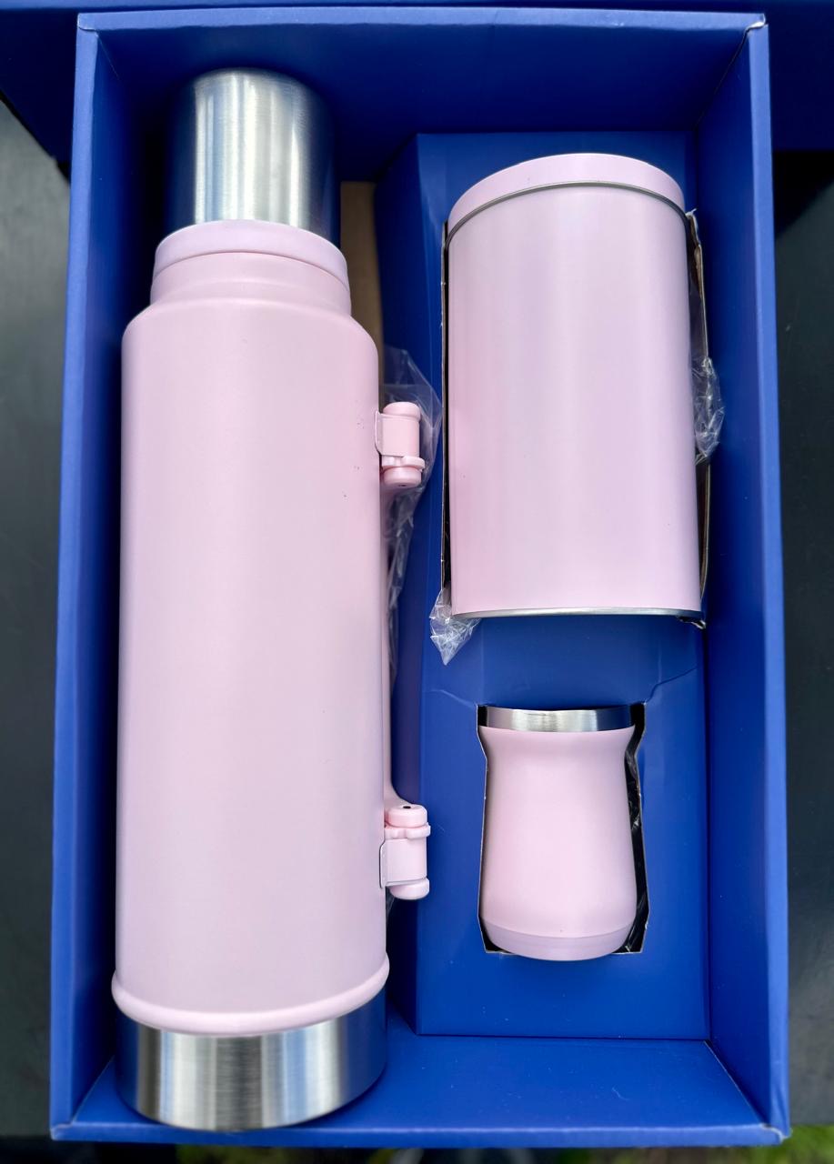 Termo de 1200cc c/ 2 latas + mate de acero y bombilla (detalle en las latas) - Imagen 4