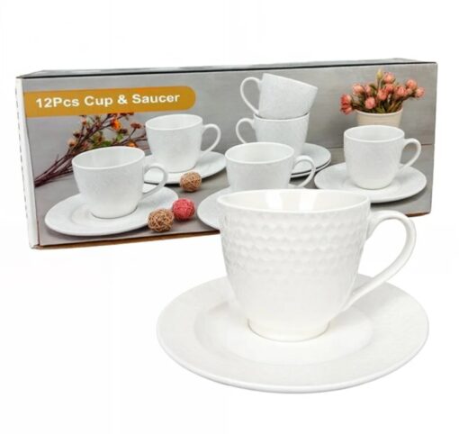 Juego te x6 ceramica blanca labrada (23428)